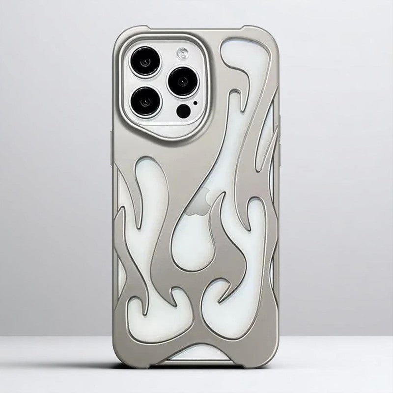 FireGrip Case mit 3D-Flammen-Design in Silber